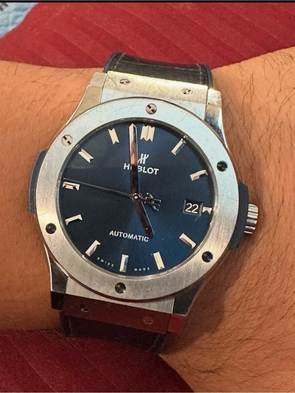 Hublot Blue Dial Automatic Watch with Silver Case